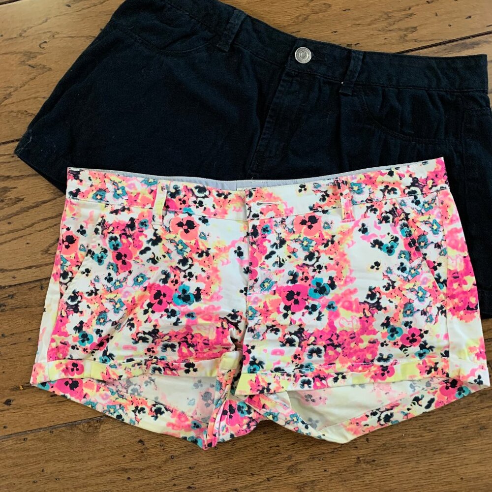 collection of 2  So denim shorts, size 11, black and floral print